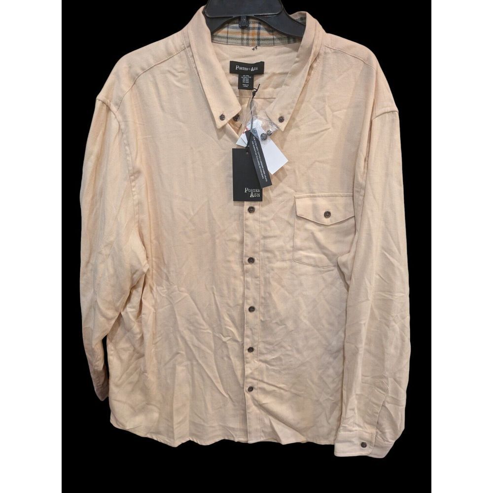 NWT Porter & Ash Men's Size Large  Cotton-Cashmere Button Down Beige Plaid Shirt